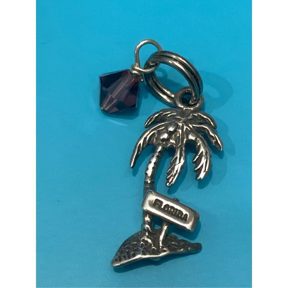 Palm Tree Florida Amethyst Crystal Sterling Silver Jewelry Charm